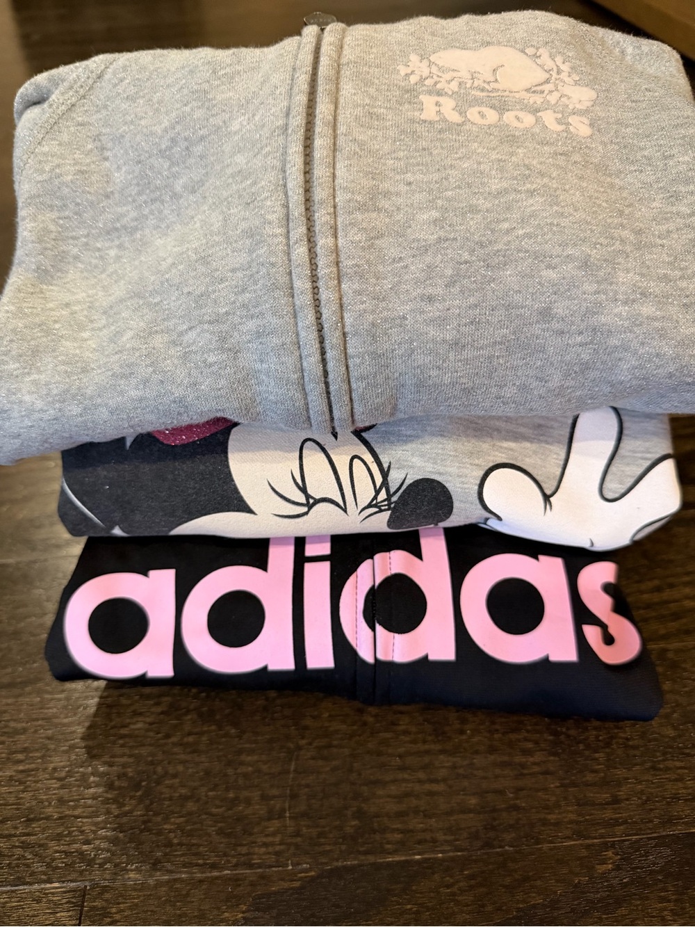 Cozy set- Adidas track suit, Roots sparkle hoodie, Disney Zara sweatshirt